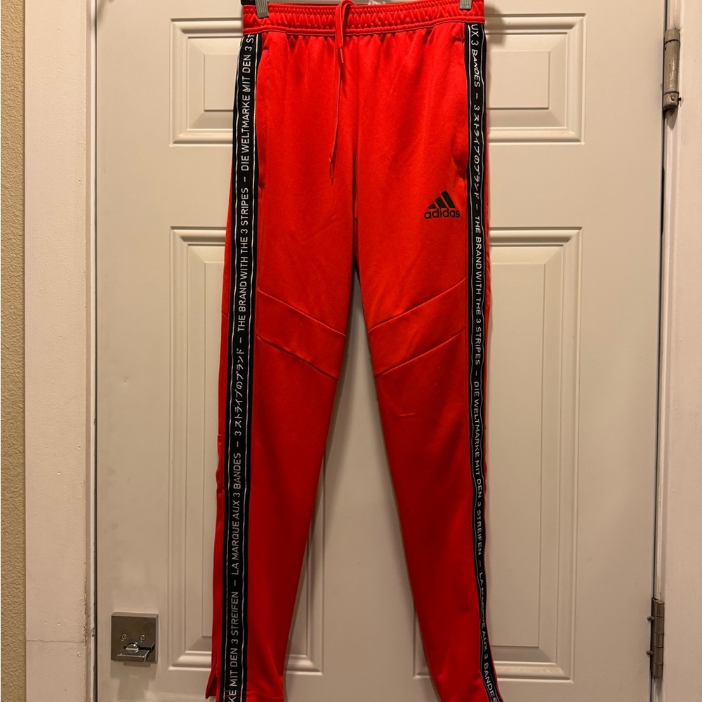 Adidas Kids Red Joggers with Black Trim